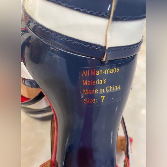 Diva Lounge Patriotic Red White & Blue ankle strap platform high heels Sz 7 - Picture 2 of 9